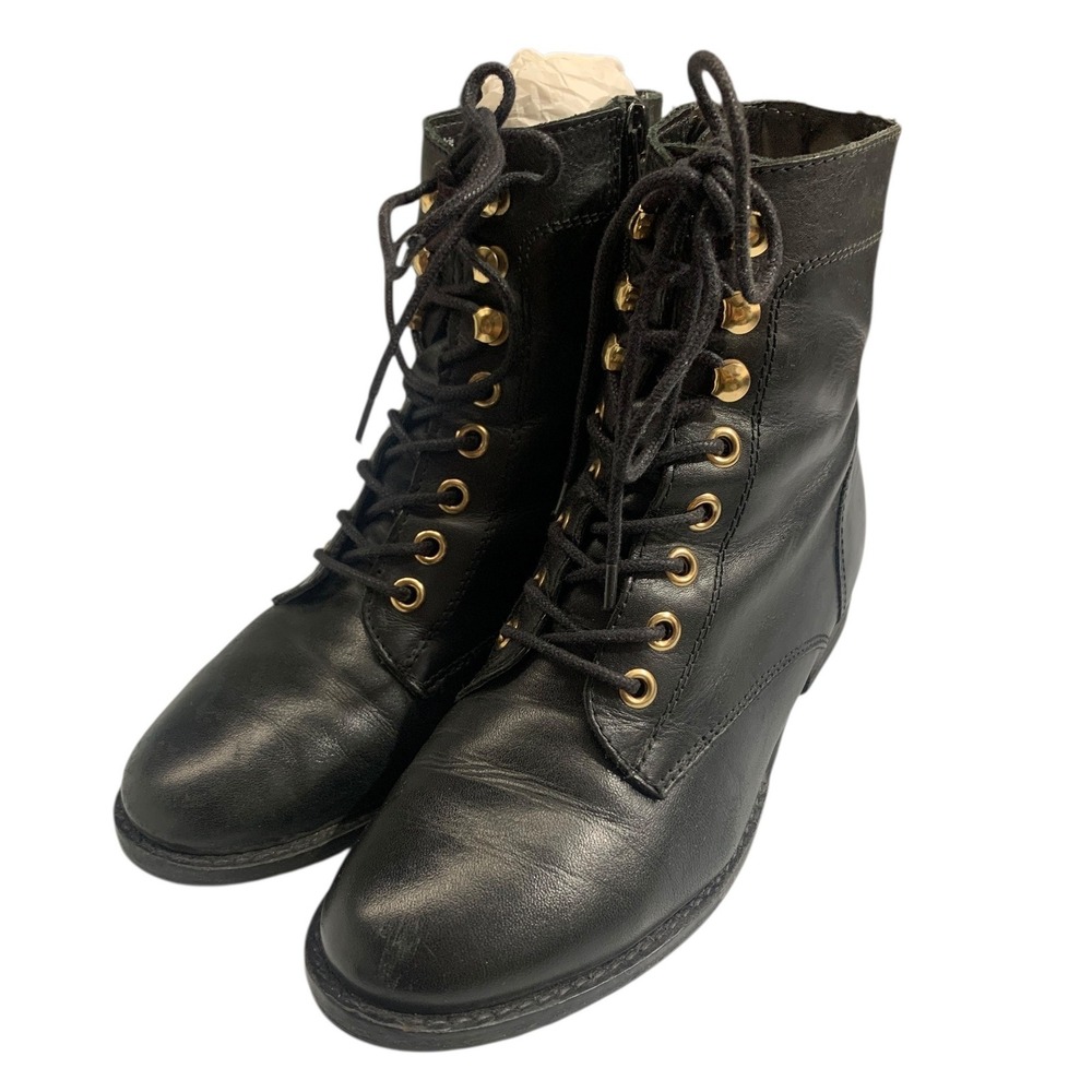 ALDO FELALIA Black Leather Lace Up Side Zip Combat Boots Women US 6.5